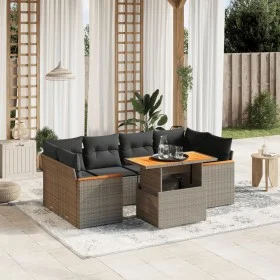 7-teiliges Gartensofa-Set mit grauen PE-Rattan-Kissen von vidaXL, Gartensets - Ref: Foro24-3272978, Preis: 460,38 €, Rabatt: %