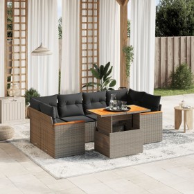 Set de sofás de jardín 7 piezas con cojines ratán PE gris de vidaXL, Conjuntos de jardín - Ref: Foro24-3272978, Precio: 446,9...