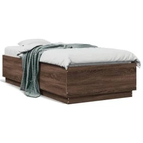 Bed frame with LED lights oak brown wood 75x190 cm by vidaXL, Beds and slatted bases - Ref: Foro24-3209673, Price: 127,76 €, ...