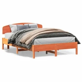 Bed frame with wax brown pine wood headboard 150x200 cm by vidaXL, Beds and slatted bases - Ref: Foro24-3207208, Price: 193,4...