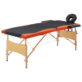 Camilla de masaje plegable 2 zonas madera negro y naranja