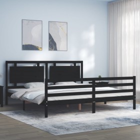 Estructura cama de matrimonio con cabecero madera maciza negro