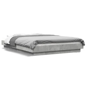 Bed frame with LED lights concrete gray wood 120x200 cm by vidaXL, Beds and slatted bases - Ref: Foro24-3281108, Price: 171,2...