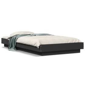 Bed frame with LED lights black engineered wood 75x190 cm by vidaXL, Beds and slatted bases - Ref: Foro24-3281155, Price: 142...