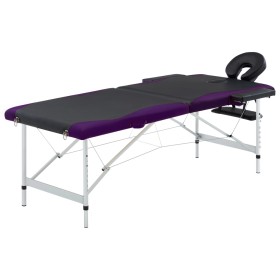 Camilla de masaje plegable 2 zonas aluminio negro y morado