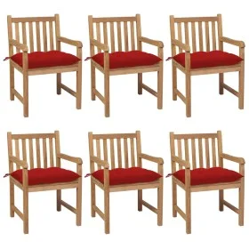 Garden chairs 6 pcs solid teak wood red cushions by vidaXL, Garden chairs - Ref: Foro24-3073052, Price: 972,88 €, Discount: %
