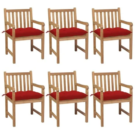 Garden chairs 6 pcs solid teak wood red cushions by vidaXL, Garden chairs - Ref: Foro24-3073052, Price: 902,41 €, Discount: %