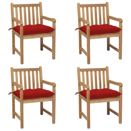 Sillas de jardín 4 uds madera maciza de teca con cojines rojos de vidaXL, Sillas de jardín - Ref: Foro24-3073025, Precio: 595...