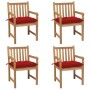 Gartenstühle 4 Stück aus massivem Teakholz mit roten Kissen von vidaXL, Gartenstühle - Ref: Foro24-3073025, Preis: 621,92 €, ...