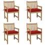 Sillas de jardín 4 uds madera maciza de teca con cojines rojos de vidaXL, Sillas de jardín - Ref: Foro24-3073025, Precio: 595...