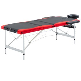 Camilla de masaje plegable 3 zonas aluminio negro y rojo