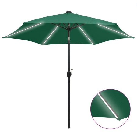 Sombrilla con luces LED y palo de aluminio verde 300 cm de vidaXL, Sombrillas - Ref: Foro24-47360, Precio: 113,46 €, Descuent...