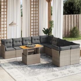 Set de sofás de jardín 11 pzas y cojines ratán sintético gris de vidaXL, Conjuntos de jardín - Ref: Foro24-3271046, Precio: 6...