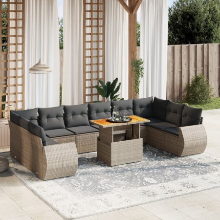 11-teilige Gartensofagarnitur und graue synthetische Rattankissen von vidaXL, Gartensets - Ref: Foro24-3272369, Preis: 757,27...