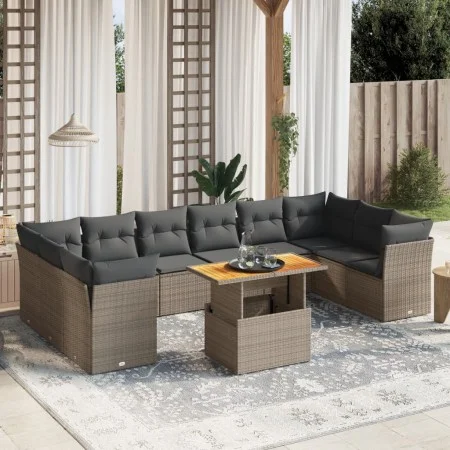 Set de sofás de jardín 11 pzas y cojines ratán sintético gris de vidaXL, Conjuntos de jardín - Ref: Foro24-3271025, Precio: 6...