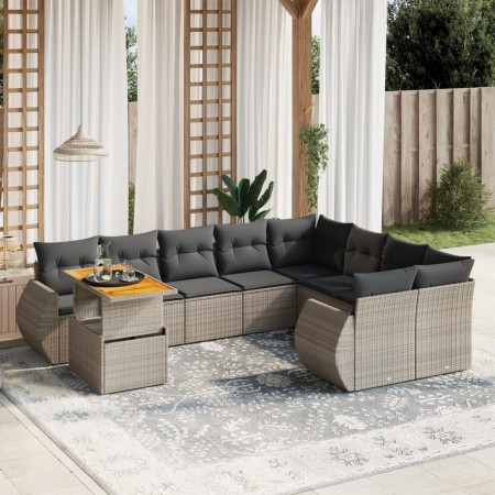 10-teiliges Gartensofa-Set mit grauen synthetischen Rattankissen von vidaXL, Gartensets - Ref: Foro24-3272362, Preis: 640,86 ...