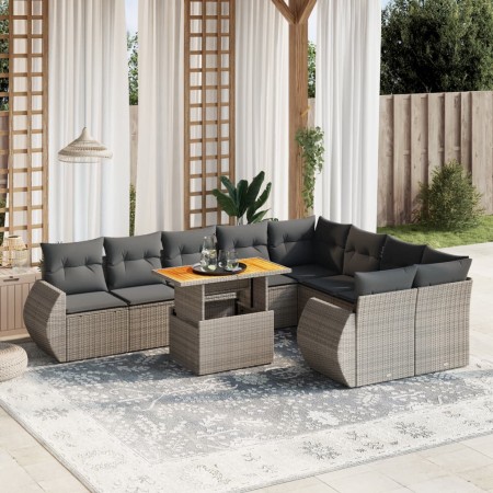 10-piece garden sofa set with gray synthetic rattan cushions by vidaXL, Garden sets - Ref: Foro24-3272355, Price: 640,86 €, D...