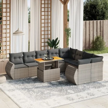 10-teiliges Gartensofa-Set mit grauen synthetischen Rattankissen von vidaXL, Gartensets - Ref: Foro24-3272355, Preis: 659,58 ...