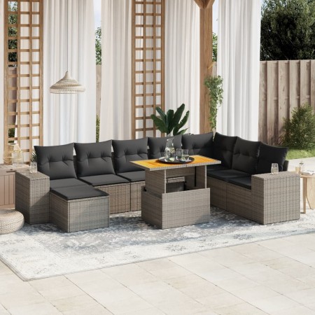 9-piece garden furniture set and gray synthetic rattan cushions by vidaXL, Garden sets - Ref: Foro24-3275965, Price: 580,20 €...