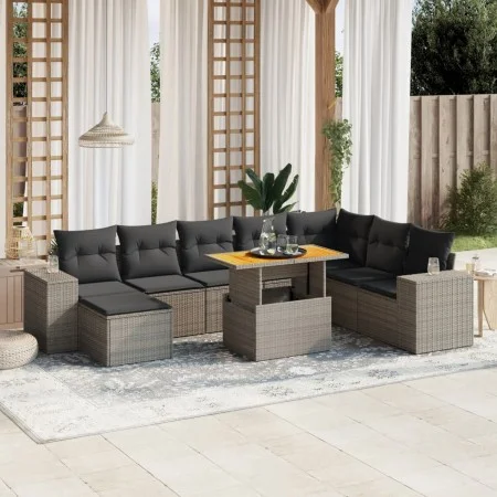 9-teiliges Gartenmöbel-Set und graue synthetische Rattankissen von vidaXL, Gartensets - Ref: Foro24-3275965, Preis: 591,34 €,...