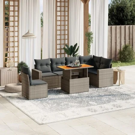 7-piece garden sofa set with gray PE rattan cushions by vidaXL, Garden sets - Ref: Foro24-3271340, Price: 455,61 €, Discount: %