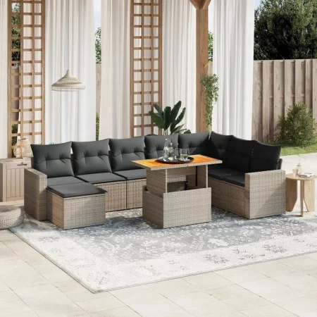 9-teiliges Gartenmöbel-Set und graue synthetische Rattankissen von vidaXL, Gartensets - Ref: Foro24-3271452, Preis: 560,62 €,...