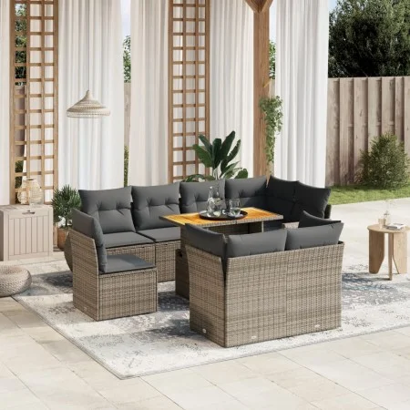 9-teiliges Gartenmöbel-Set und graue synthetische Rattankissen von vidaXL, Gartensets - Ref: Foro24-3272292, Preis: 722,01 €,...