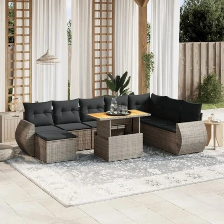 9-piece garden furniture set and gray synthetic rattan cushions by vidaXL, Garden sets - Ref: Foro24-3272334, Price: 586,02 €...
