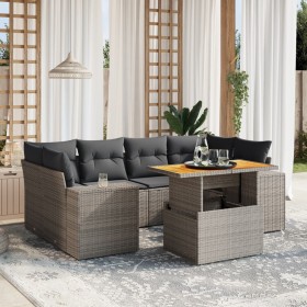 7-piece garden sofa set with gray PE rattan cushions by vidaXL, Garden sets - Ref: Foro24-3272537, Price: 478,30 €, Discount: %