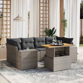 7-teiliges Gartensofa-Set mit grauen PE-Rattan-Kissen von vidaXL, Gartensets - Ref: Foro24-3272537, Preis: 492,24 €, Rabatt: %