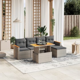 6-teiliges Gartenmöbel-Set und graue synthetische Rattankissen von vidaXL, Gartensets - Ref: Foro24-3273055, Preis: 354,09 €,...