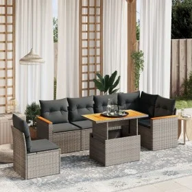 7-piece garden sofa set with gray PE rattan cushions by vidaXL, Garden sets - Ref: Foro24-3273104, Price: 451,43 €, Discount: %