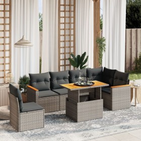 Set de sofás de jardín 7 piezas con cojines ratán PE gris de vidaXL, Conjuntos de jardín - Ref: Foro24-3273104, Precio: 435,8...