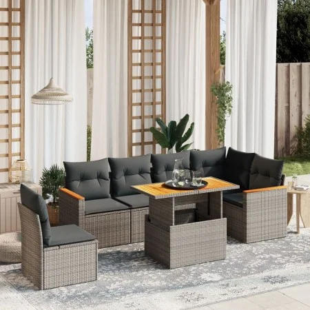7-teiliges Gartensofa-Set mit grauen PE-Rattan-Kissen von vidaXL, Gartensets - Ref: Foro24-3273104, Preis: 450,95 €, Rabatt: %