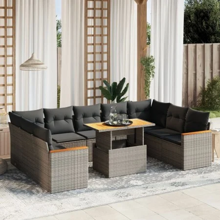10-teiliges Gartensofa-Set mit grauen synthetischen Rattankissen von vidaXL, Gartensets - Ref: Foro24-3273223, Preis: 618,84 ...