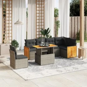 7-piece garden sofa set with gray PE rattan cushions by vidaXL, Garden sets - Ref: Foro24-3273986, Price: 469,47 €, Discount: %