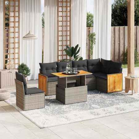 7-piece garden sofa set with gray PE rattan cushions by vidaXL, Garden sets - Ref: Foro24-3273986, Price: 460,76 €, Discount: %