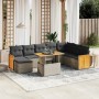 Set de muebles de jardín 9 pzas y cojines ratán sintético gris