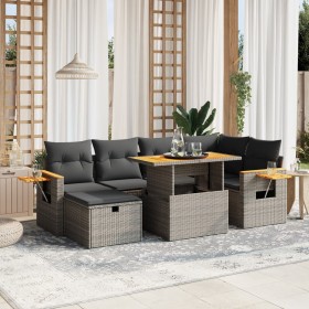 7-teiliges Gartensofa-Set mit grauen PE-Rattan-Kissen von vidaXL, Gartensets - Ref: Foro24-3276147, Preis: 463,42 €, Rabatt: %