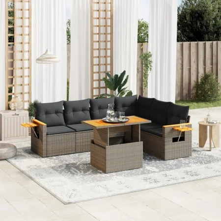 7-piece garden sofa set with gray PE rattan cushions by vidaXL, Garden sets - Ref: Foro24-3273538, Price: 468,80 €, Discount: %