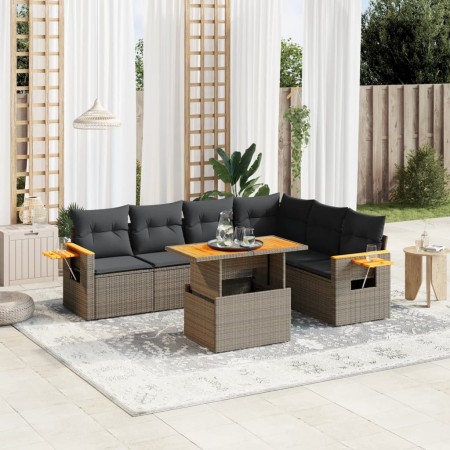 7-teiliges Gartensofa-Set mit grauen PE-Rattan-Kissen von vidaXL, Gartensets - Ref: Foro24-3273538, Preis: 467,40 €, Rabatt: %
