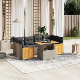 7-piece garden sofa set with gray PE rattan cushions by vidaXL, Garden sets - Ref: Foro24-3273860, Price: 486,35 €, Discount: %