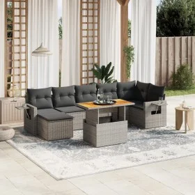 Set de sofás de jardín 8 pzas y cojines ratán sintético gris de vidaXL, Conjuntos de jardín - Ref: Foro24-3271865, Precio: 50...
