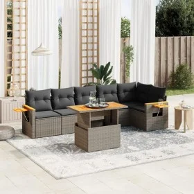 7-piece garden sofa set with gray PE rattan cushions by vidaXL, Garden sets - Ref: Foro24-3273531, Price: 468,80 €, Discount: %