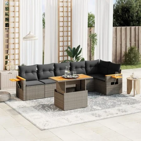 7-piece garden sofa set with gray PE rattan cushions by vidaXL, Garden sets - Ref: Foro24-3273531, Price: 468,80 €, Discount: %
