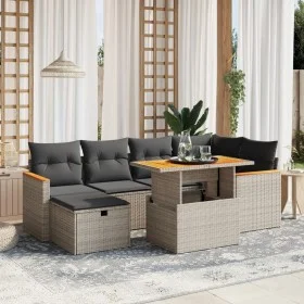 7-piece garden sofa set with gray PE rattan cushions by vidaXL, Garden sets - Ref: Foro24-3276042, Price: 447,57 €, Discount: %