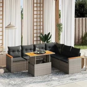 7-teiliges Gartensofa-Set mit grauen PE-Rattan-Kissen von vidaXL, Gartensets - Ref: Foro24-3273097, Preis: 451,43 €, Rabatt: %