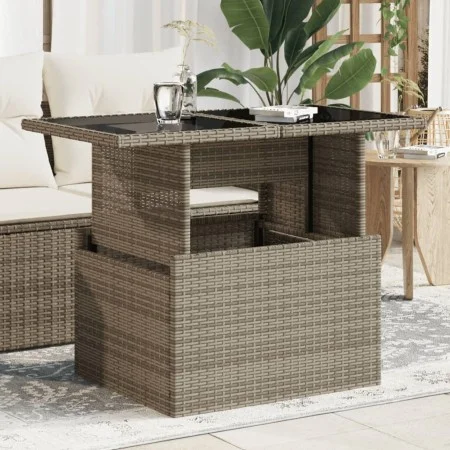 Garden table glass surface PE rattan gray 100x55x73 cm by vidaXL, Garden tables - Ref: Foro24-366121, Price: 99,32 €, Discoun...