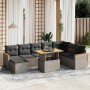 Set de muebles de jardín 9 pzas y cojines ratán sintético gris