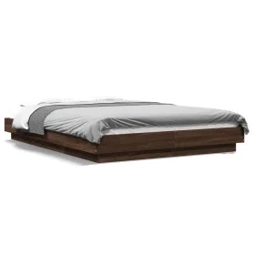 Bed frame with LED lights oak brown wood 120x200 cm by vidaXL, Beds and slatted bases - Ref: Foro24-3281111, Price: 174,60 €,...